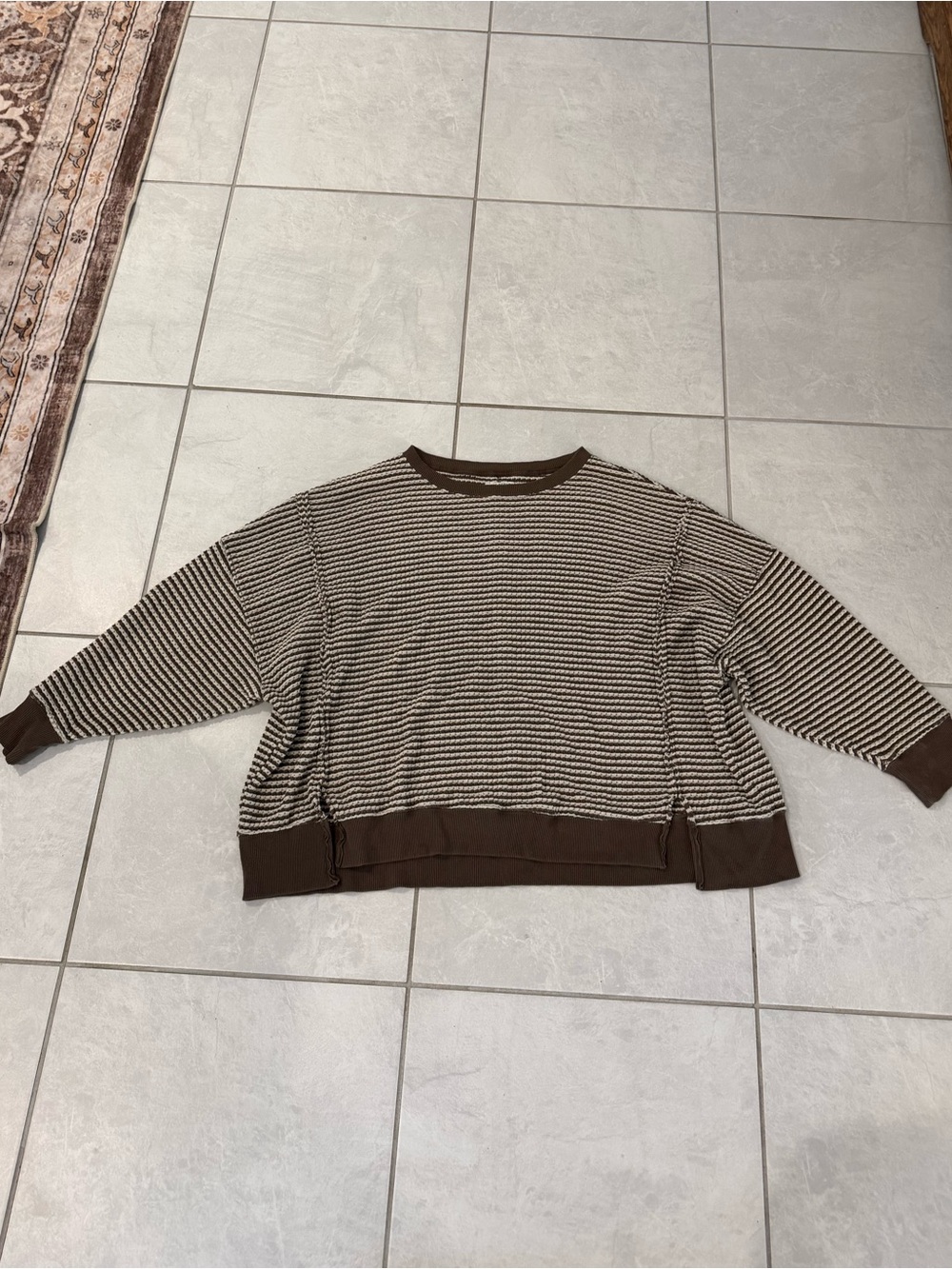 American Eagle Outfitters Brown and Cream Striped Scoopneck Sweater